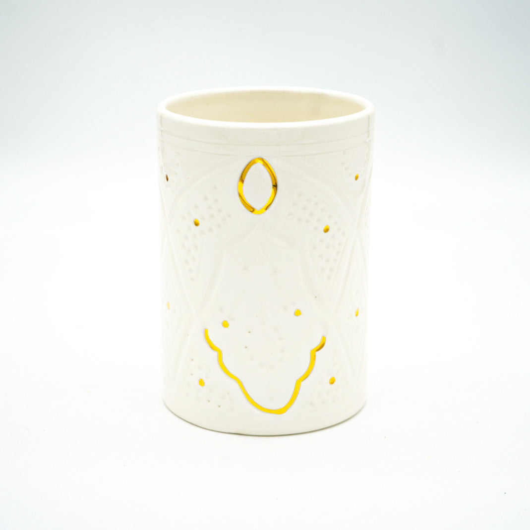 Vase - Keramik groß weiß/gold