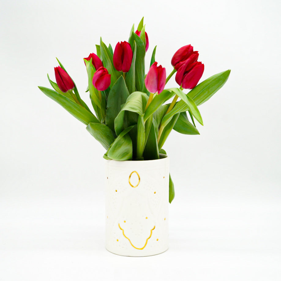 Vase - Keramik groß weiß/gold