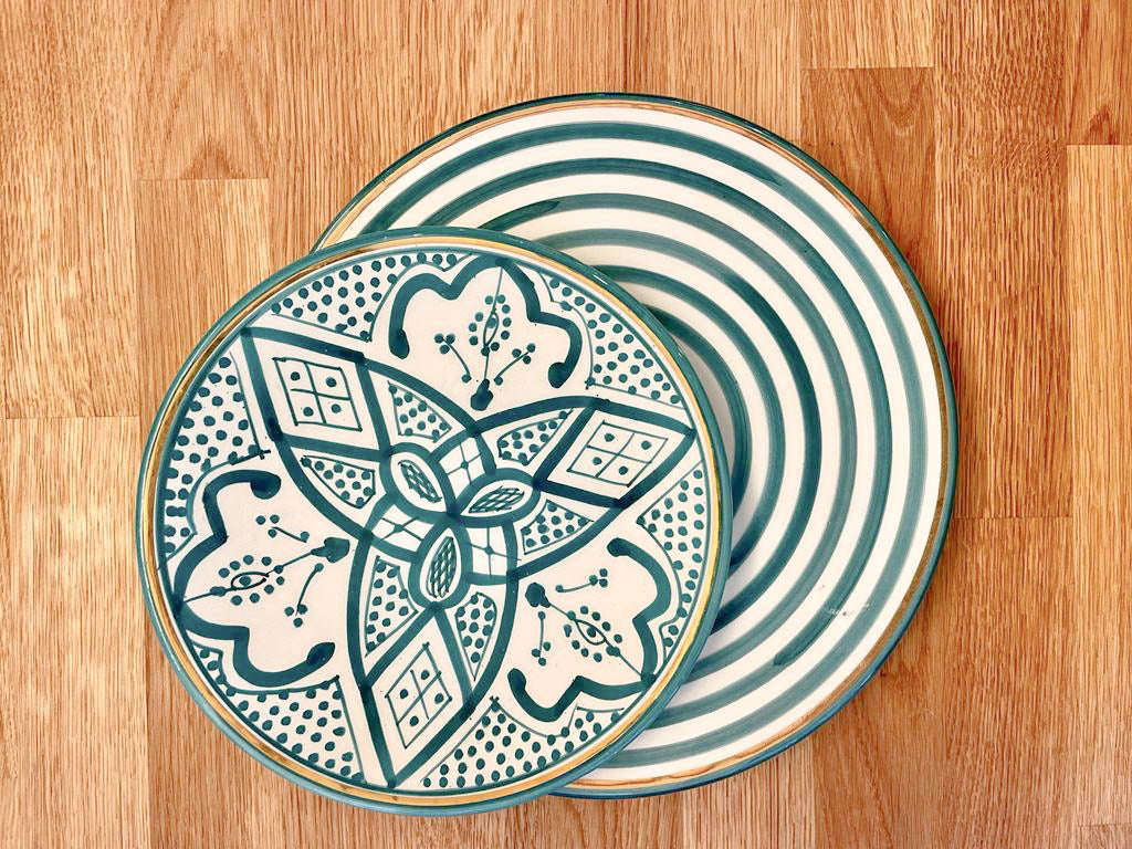Keramikteller – Grün/Weiß gemustert klein