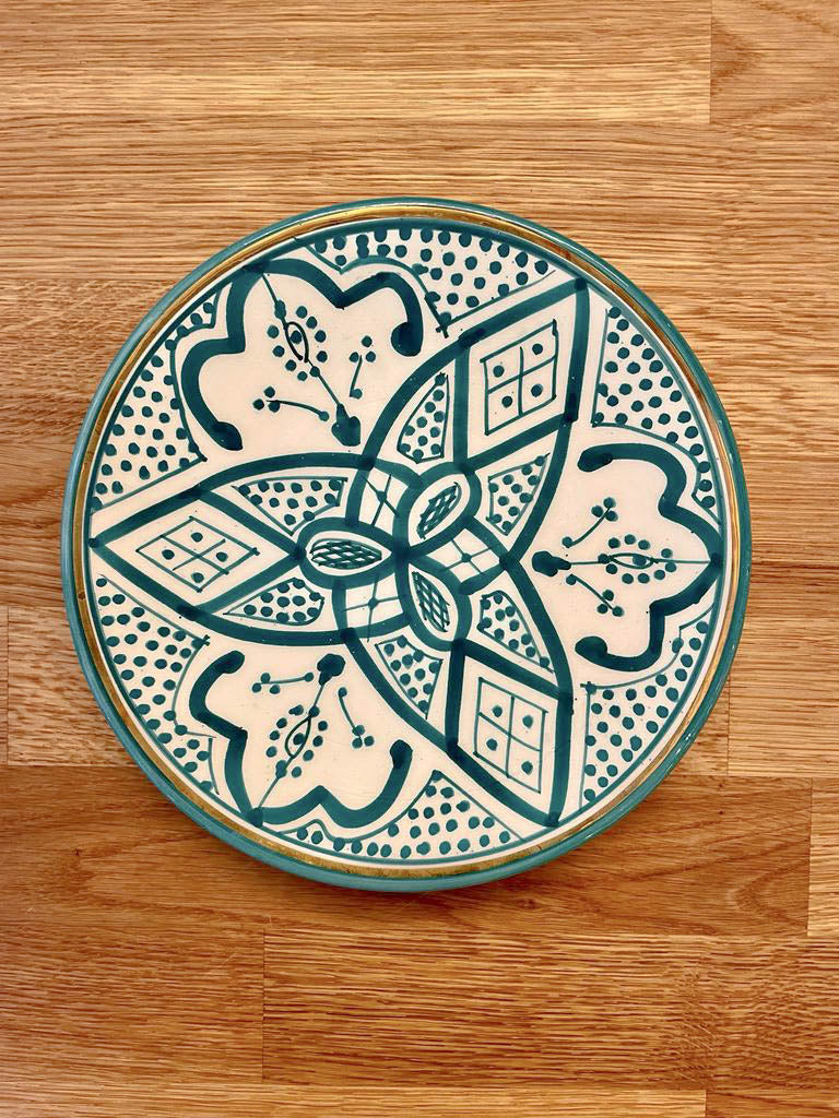 Keramikteller – Grün/Weiß gemustert klein