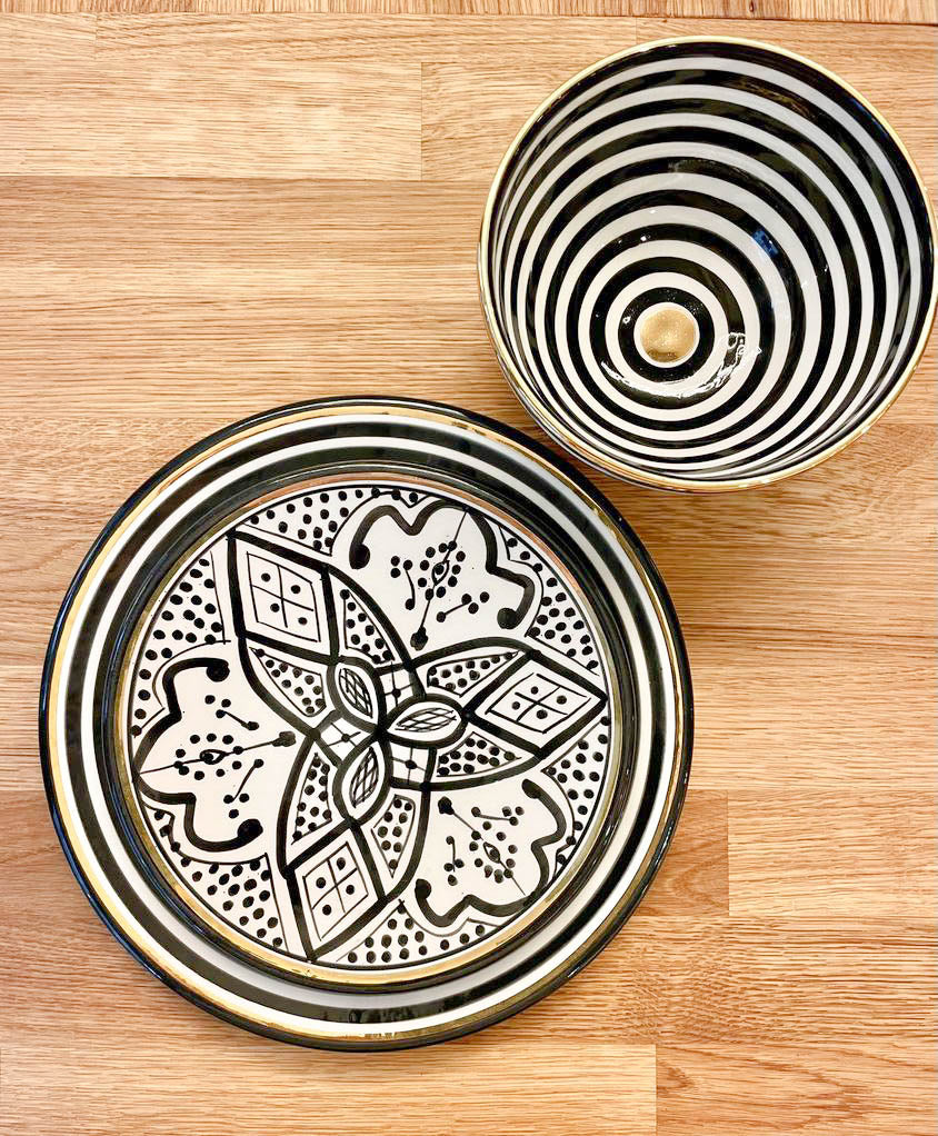Keramikteller – Schwarz/Weiß gemustert klein