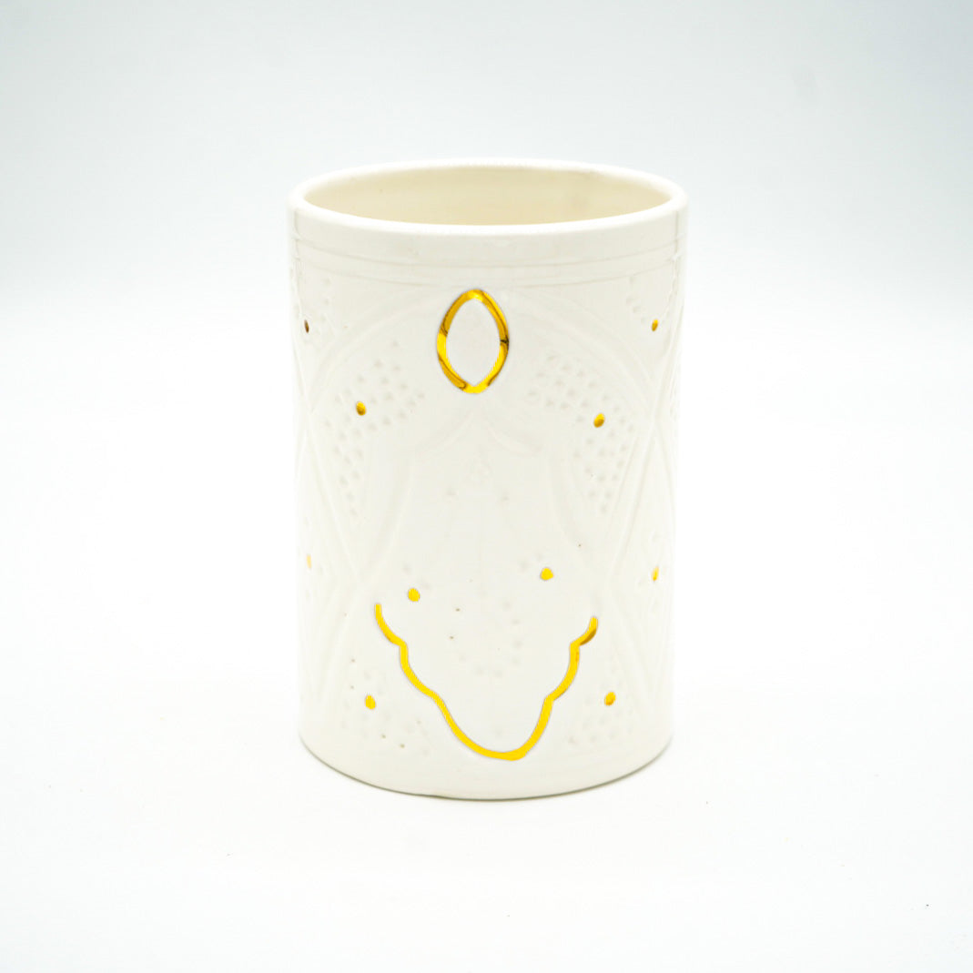 Vase  - Keramik groß weiß/gold