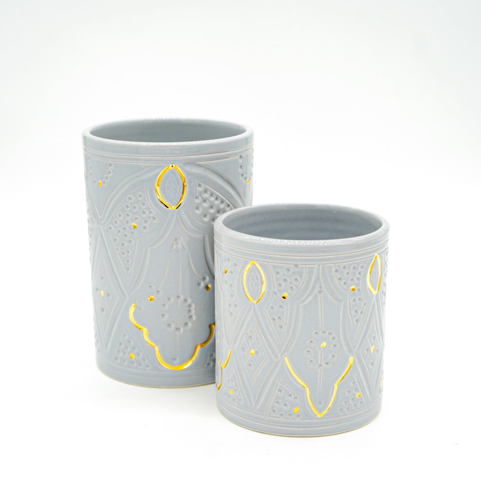 Vase - Keramik klein grau/gold