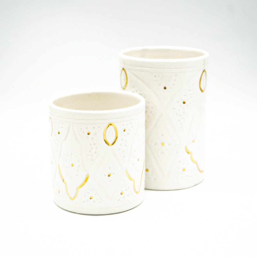 Vase - Keramik klein weiß/gold