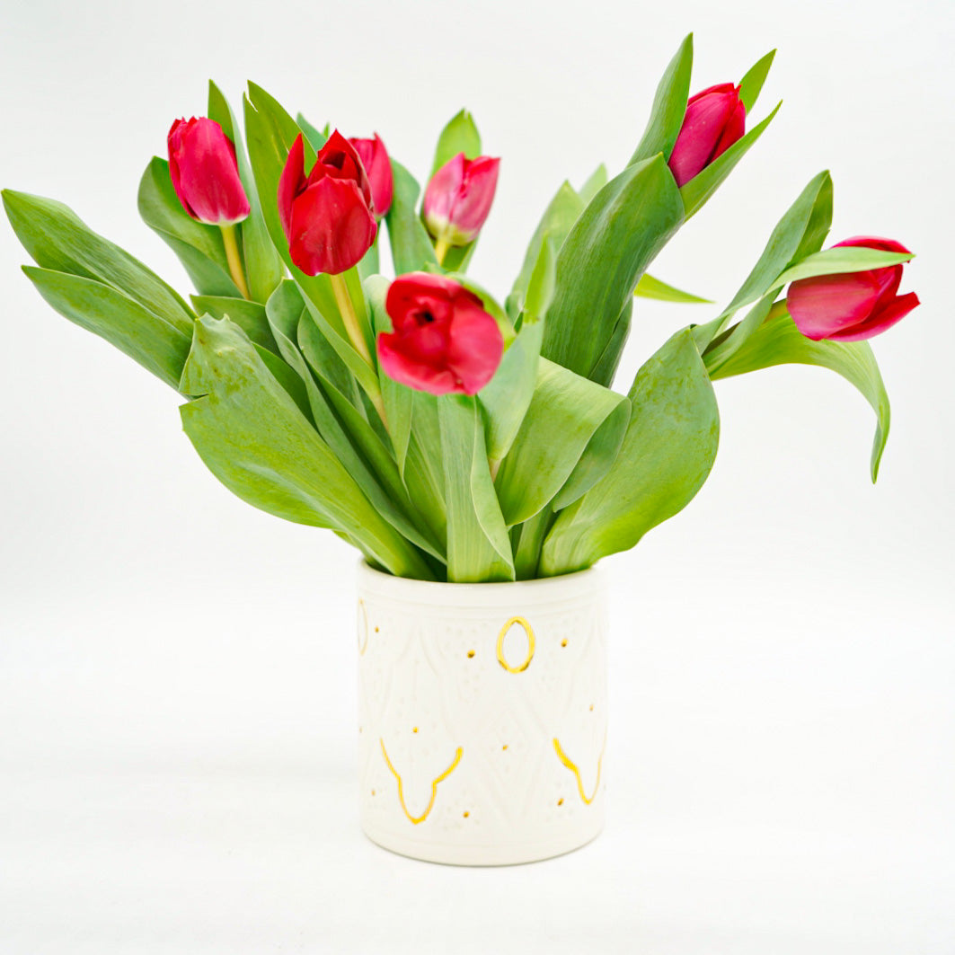 Vase - Keramik klein weiß/gold